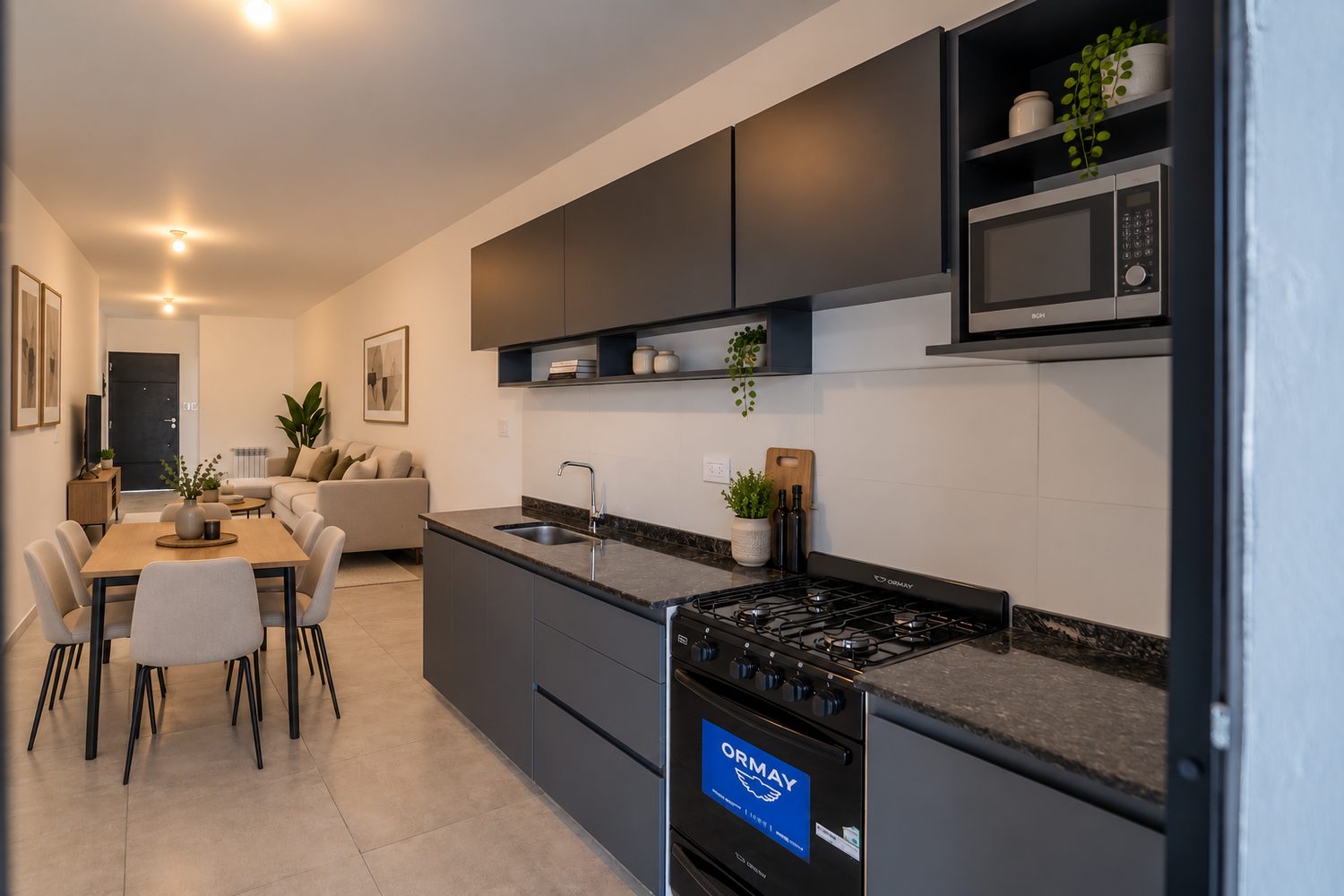 Cocina y comedor con ambientación virtual