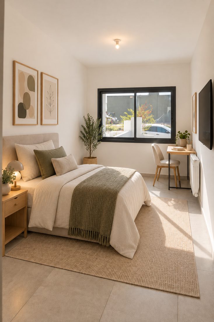 Dormitorio amoblado con ambientación virtual
