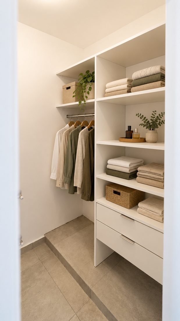 Vestidor con ropa y accesorios, ambientación virtual
